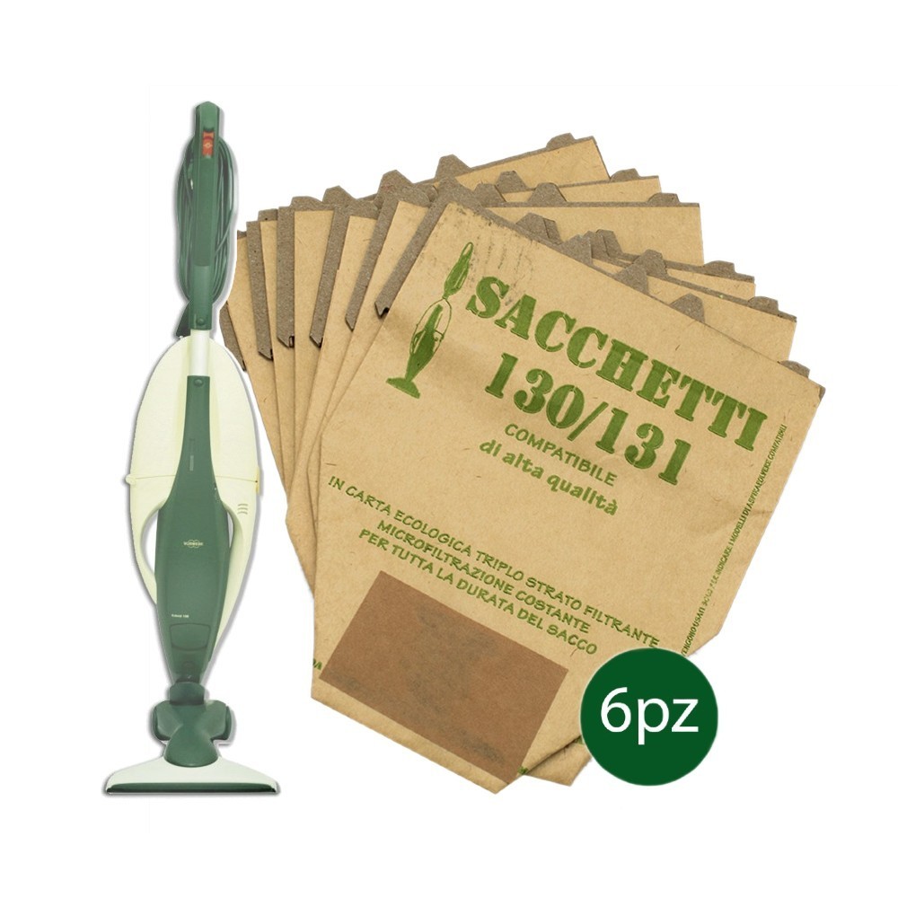 Kit 6 bolsas L130 Repuestos compatibles para Vorwerk Kobold Modelo VK 130-131