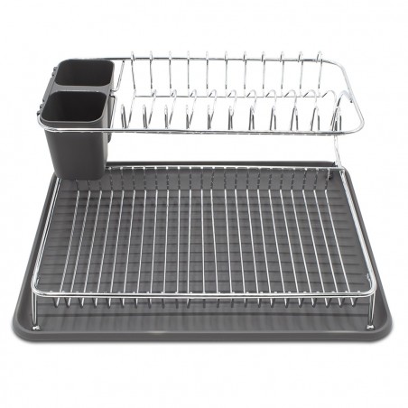385741 Escurridor de platos en acero con bandeja y compartimento para cubiertos