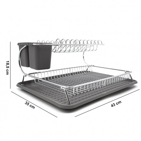 385741 Escurridor de platos en acero con bandeja y compartimento para cubiertos