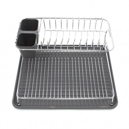 385741 Escurridor de platos en acero con bandeja y compartimento para cubiertos