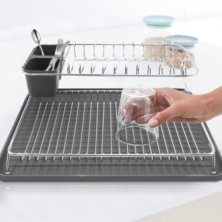 385741 Escurridor de platos en acero con bandeja y compartimento para cubiertos