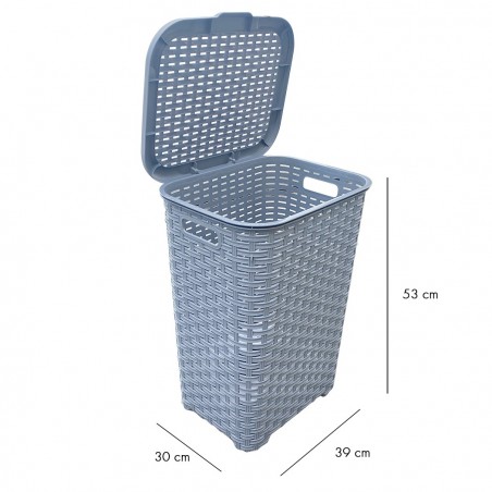 304643 Set 3pcs accesorios de baño en ratán cesto para la ropa y escobillero