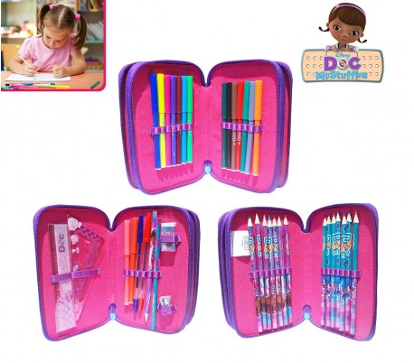 Estuche escolar de 38 piezas con motivo de DOCTORA PELUCHE incluye rotuladores lápices de colores y diferentes accesorios