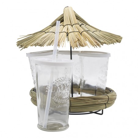 507711 Juego de 4 copas de cocktail con bandeja de paja para veladas y fiestas
