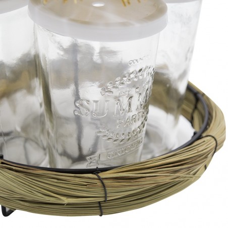 507711 Juego de 4 copas de cocktail con bandeja de paja para veladas y fiestas