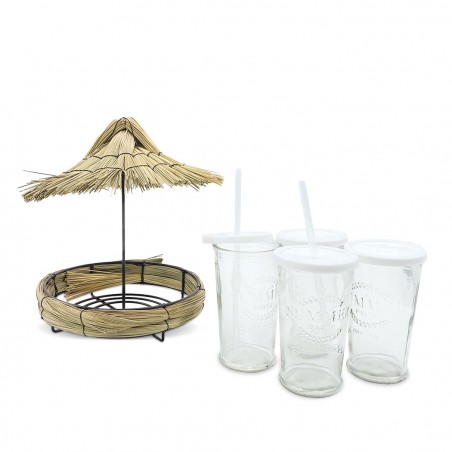 507711 Juego de 4 copas de cocktail con bandeja de paja para veladas y fiestas