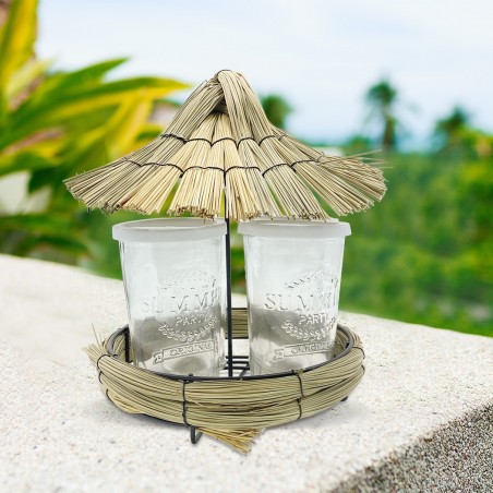 507711 Juego de 4 copas de cocktail con bandeja de paja para veladas y fiestas