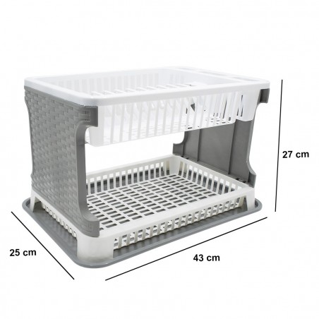 26029 Escurridor platos en plástico de ratán 2 niveles para fregadero de cocina