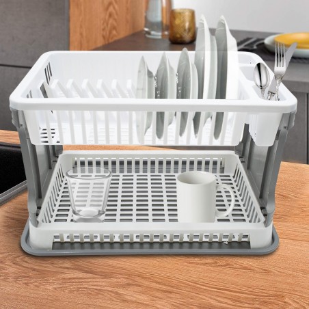 26029 Escurridor platos en plástico de ratán 2 niveles para fregadero de cocina