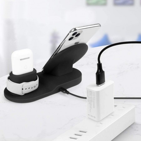 Art. 000305 Soporte de carga inalámbrica 3en1 para smartphone 2A wifi dock NEGRO