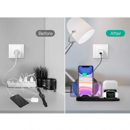 Art. 000305 Soporte de carga inalámbrica 3en1 para smartphone 2A wifi dock NEGRO