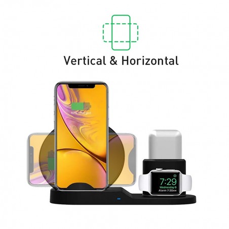 Art. 000305 Soporte de carga inalámbrica 3en1 para smartphone 2A wifi dock NEGRO