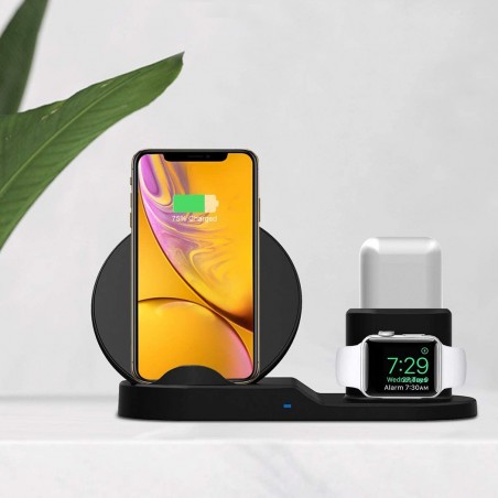 Art. 000305 Soporte de carga inalámbrica 3en1 para smartphone 2A wifi dock NEGRO