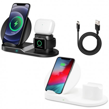 Art. 000305 Soporte de carga inalámbrica 3en1 para smartphone 2A wifi dock NEGRO