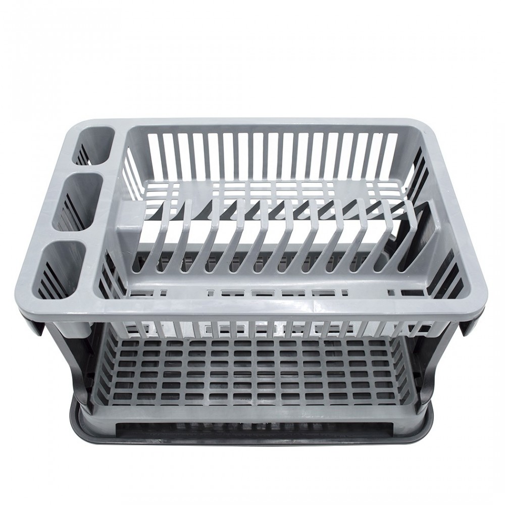 STARLEY-Escurreplatos y Vasos - 2 Niveles - Escurridor Platos Rattan  Plastico Fregadero Blanco/Gris