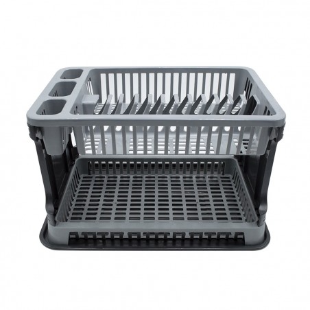 570714 Escurridor platos Gris en plástico de ratán 2 niveles para el fregadero