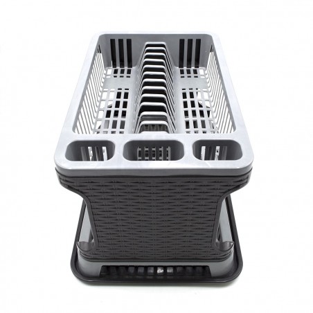 570714 Escurridor platos Gris en plástico de ratán 2 niveles para el fregadero