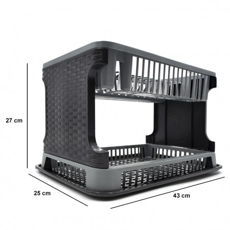 570714 Escurridor platos Gris en plástico de ratán 2 niveles para el fregadero