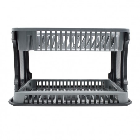 570714 Escurridor platos Gris en plástico de ratán 2 niveles para el fregadero