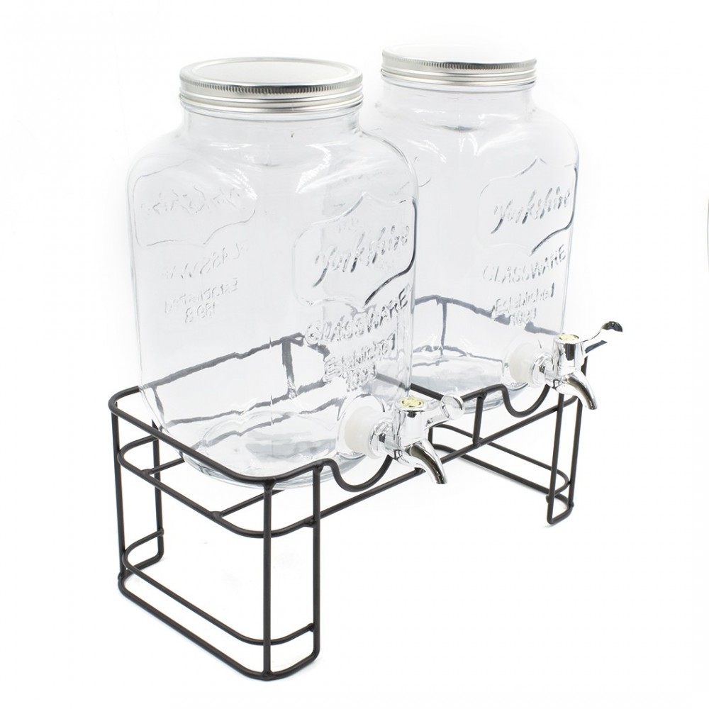 225036 Set 2 Dispensadores de cristal para Bebidas con Grifo y con Soporte 4 lt