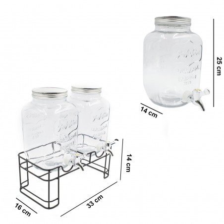 225036 Set 2 Dispensadores de cristal para Bebidas con Grifo y con Soporte 4 lt