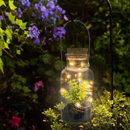 452415 Tarro de cristal con planta decorativa y miniluces Led con Asa