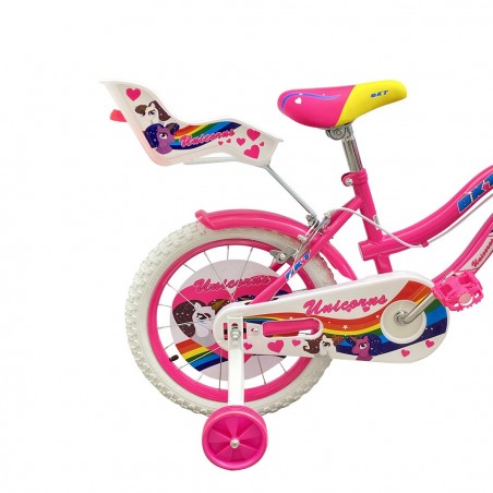 Bicicleta UNICORN BKT talla 16 para niñas de 5 a 8 años con ruedines