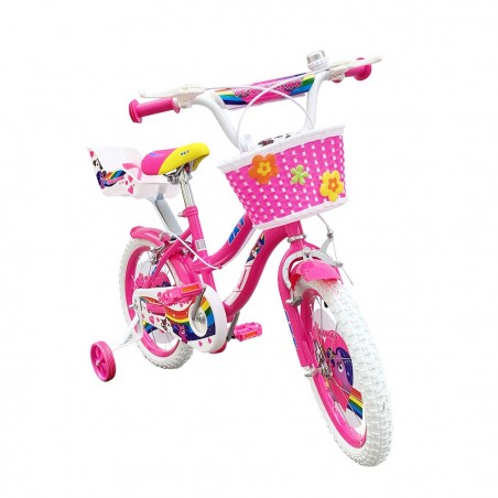 Bicicleta UNICORN BKT talla 16 para niñas de 5 a 8 años con ruedines