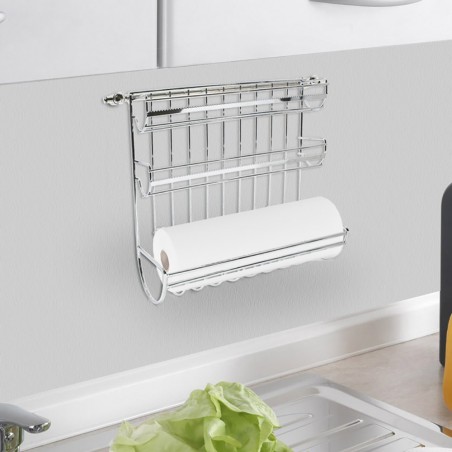 28189 Soporte rollo de pared 3 compartimentos hoja de sierra para papel aluminio