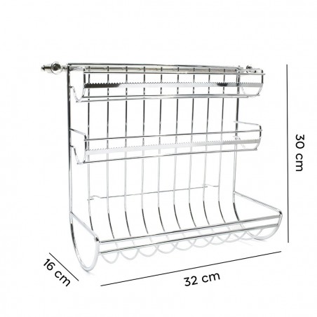 28189 Soporte rollo de pared 3 compartimentos hoja de sierra para papel aluminio