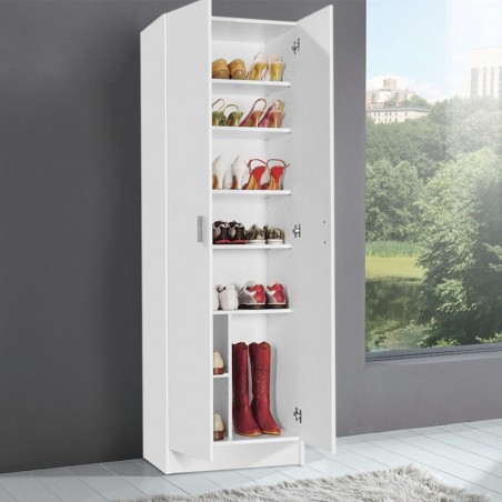 7146O Armario Zapatero alto 2 Puertas 7 Baldas en Madera Blanca 59x37xH180cm