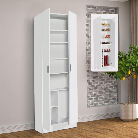 7146O Armario Zapatero alto 2 Puertas 7 Baldas en Madera Blanca 59x37xH180cm