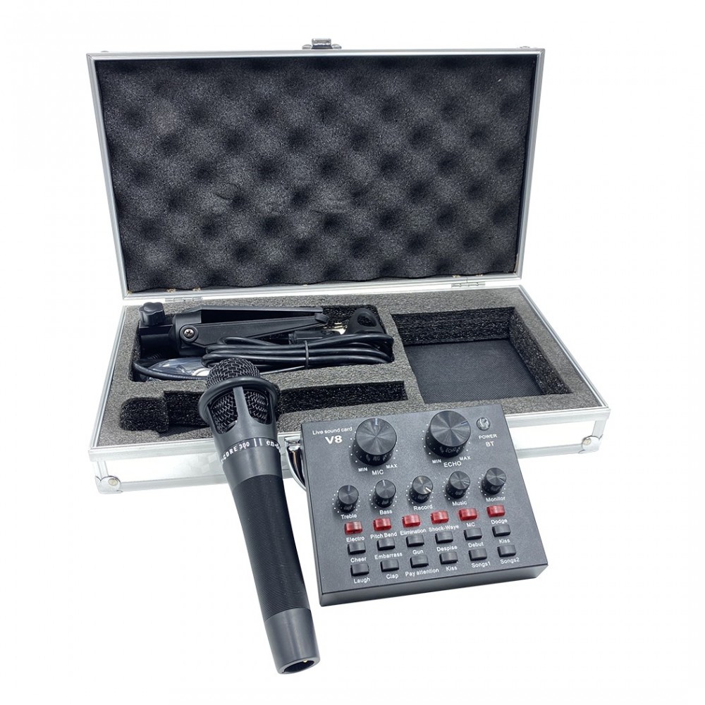 Estuche kit de estudio para grabación con micrófono y auriculares Vocoder V8