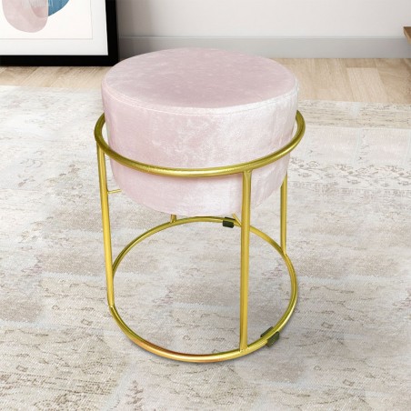 Taburete Puf en terciopelo suave diseño de lujo estructura de metal Dorada 44x38