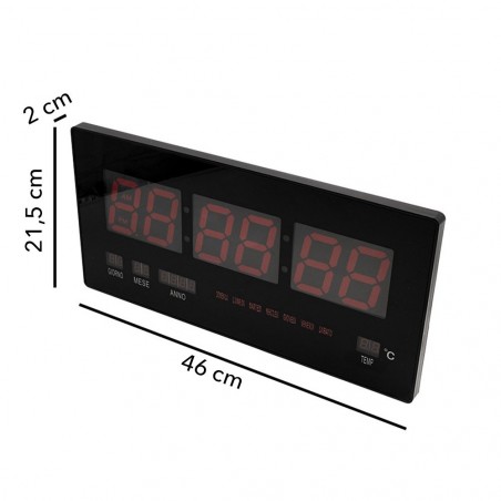 146228 Reloj de pared digital LED calendario y temperatura 47x23x3 cm