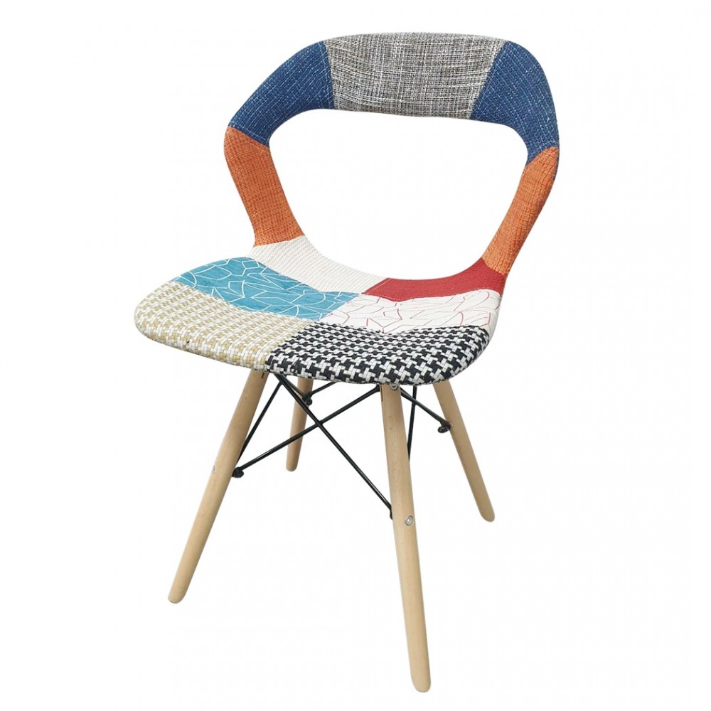 Silla blanda PARIGI patchwork patas madera de haya con estructura en metal