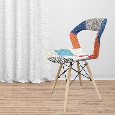Silla blanda PARIGI patchwork patas madera de haya con estructura en metal