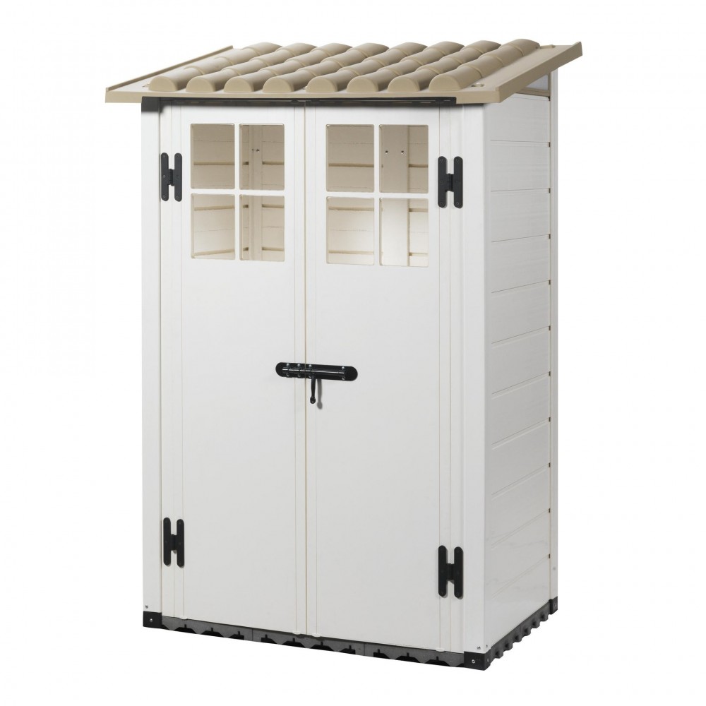 Caseta de jardín en PVC Toscana uso para trastero con 2 puertas 1.32m² Beige