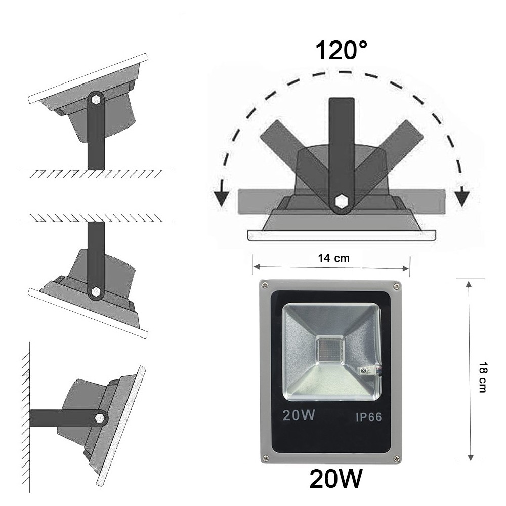 Foco LED RGB de 20w para Exterior y Ángulo de...
