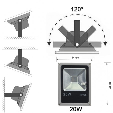 Foco LED RGB de 20w para Exterior y Ángulo de 120 ° con Protección IP66