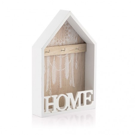 144305 Caseta para llaves en madera blanca 20 x 5 x 30 cm con 3 ganchos