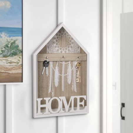 144305 Caseta para llaves en madera blanca 20 x 5 x 30 cm con 3 ganchos