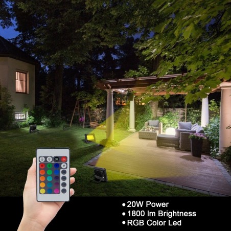 Luz LED RGB exterior 20W con control remoto y soporte de pared Protección IP65