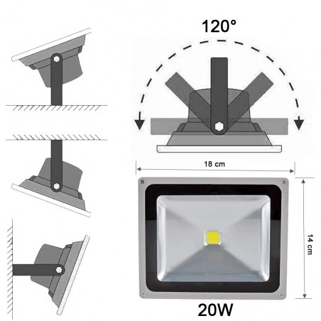 Luz LED RGB exterior 20W con control remoto y soporte de pared Protección IP65
