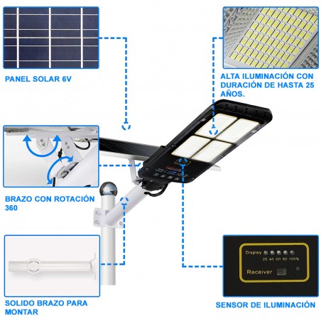 Farola LED Panel Solar 300W Mando a distancia 293004 Protección IP65