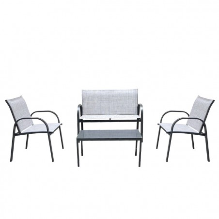Salón para jardín DAKOTA 4 plazas Juego completo en acero pintado y textilene