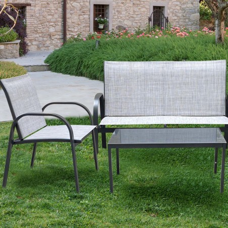 Salón para jardín DAKOTA 4 plazas Juego completo en acero pintado y textilene