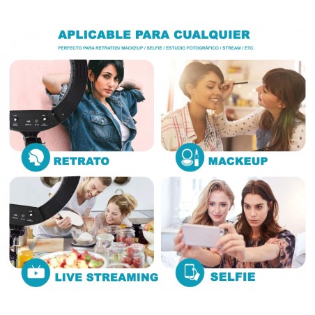 187165 Lámpara de anillo LED para selfie/ retratro/ stream 45cm potenciómetro