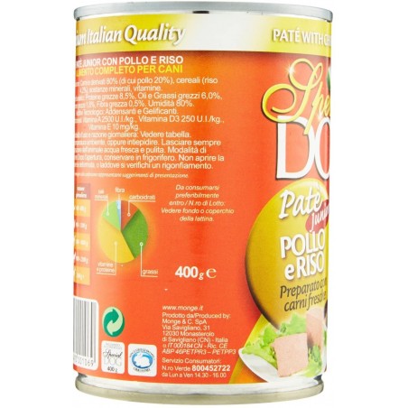 Paté Junior de Pollo y Arroz Monge Special Dog en lata Formato de 400gr