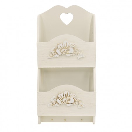 437520 Portacartas de madera para pared 2 plazas decoración FLORES 29Hx6Px18L cm